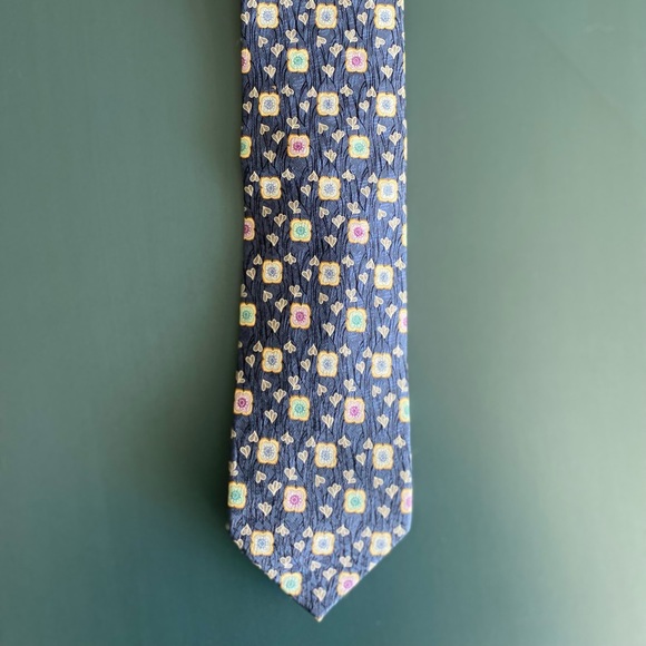 Ermenegildo Zegna Blue Silk Tie, Floral Pattern Made in Italy - Picture 1 of 5